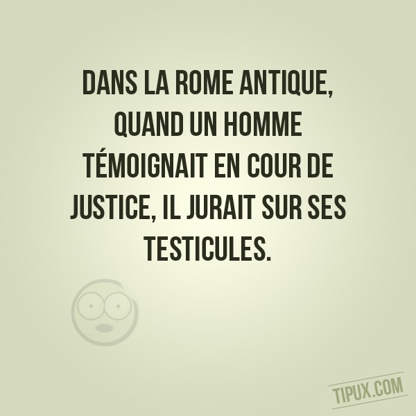 Dans la Rome antique, quand un homme témoignait en cour de justice, il jurait sur ses testicules.